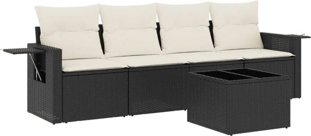 vidaXL 5-teilige Garten-Sofagarnitur aus Poly-Rattan mit Kissen in Schwarz - Bild 1
