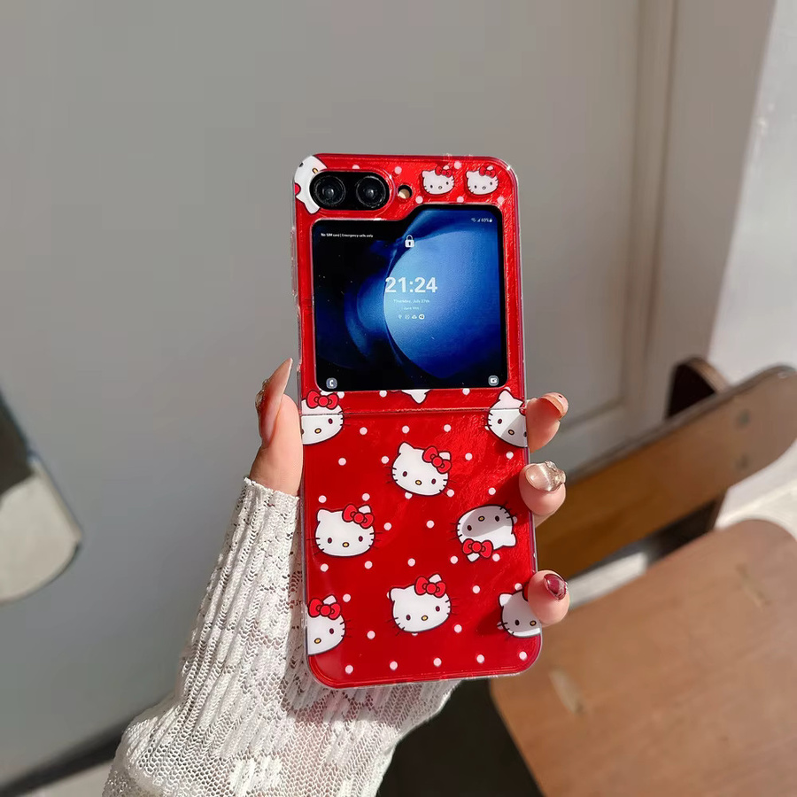 Sanrio Hello Kitty Handyhülle mit Wellenpunkt-Schleifen-Design für Samsung Galaxy Z Flip 7 6 5 4 3, rote TPU-Schutzhülle mit Trageband - Bild 3