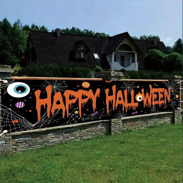 VIKAMA Halloween-Banner in Schwarz und Multicolour, dekoratives Hängebanner für Außenbereich und Innenhöfe, B/H: 200 x 40 cm - Bild 1