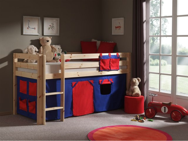 Vipack Spielbett Pino aus massiver Kiefer mit Textilset Domino in Natur lackiert - Bild 1