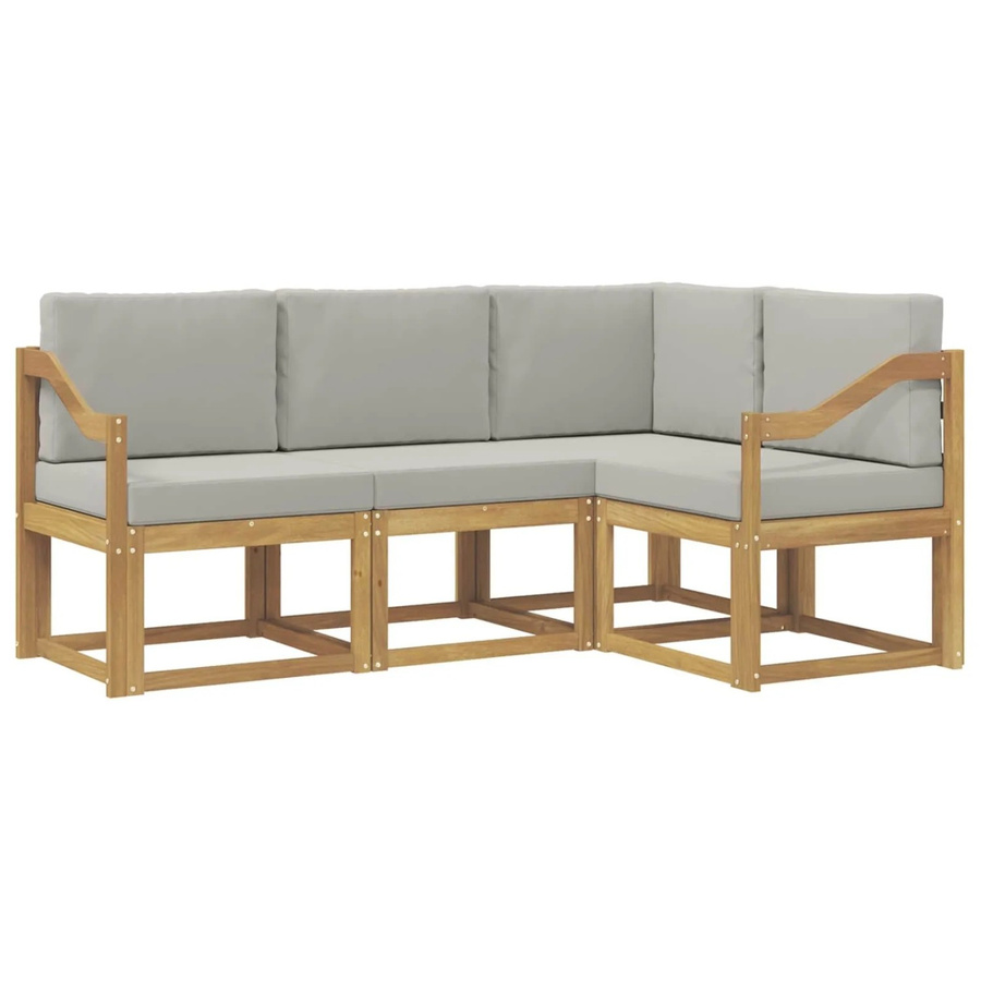 vidaXL Outdoor-Sofagarnitur in L-Form aus Massivholz-Akazie mit Polsterkissen, Weiß-hellgrau - Bild 2