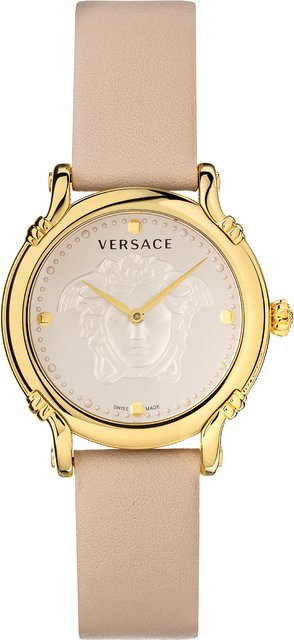 Versace Damenuhr Safety Pin, Quarz, Edelstahl, 34 mm, Leder, Beige, 5 ATM - Bild 1
