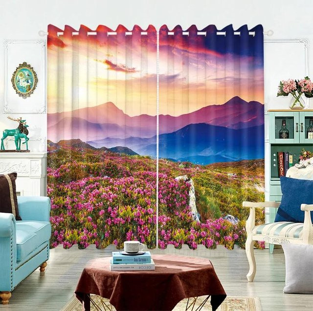 Verdunkelungsvorhang mit Sonnenblumen-Landschaftsmalerei von Yiran Furniture, Mehrfarbig, Breite: 55 cm, Höhe: 120 cm - Bild 1