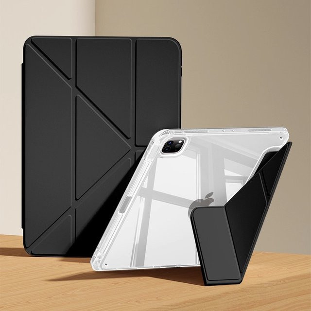 QIJUN Faltbare transparente Tablet-Hülle für iPad Pro 11 (1./2./3./4. Generation) mit magnetischem Ständer und Acryl-Rückseite in Blau - Bild 1