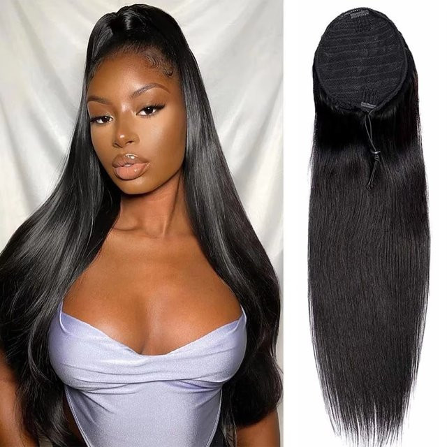 Dula A Hair Clip-in-Pferdeschwanz, Remy-Echthaar, schwarz, glatt - Bild 1