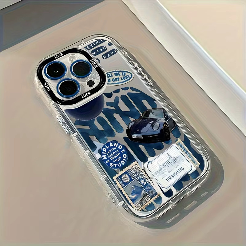 Handyhülle mit Sportwagen-Design in Blau für iPhone Modelle, Spiegel-Cover mit modernem Design - Bild 1