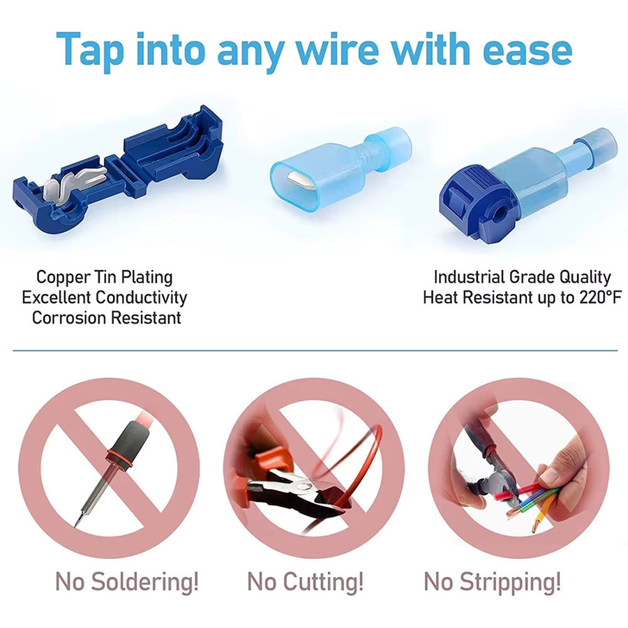 T-Typ Drahtverbinder Set mit isolierten Schnelltrennklemmen für 12/16-14/22-18 AWG, 120 Stück - Bild 2