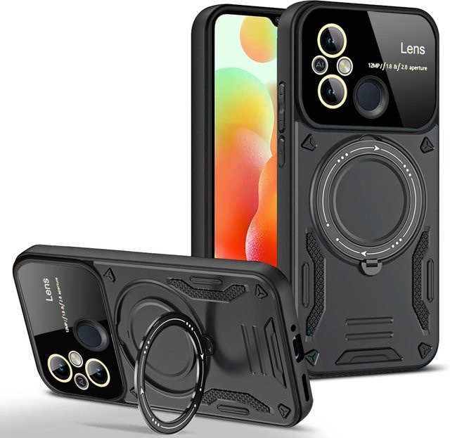 Stoßfeste Panzerhülle mit Ringhalter und MagSafe für Xiaomi Redmi 12C in Schwarz - Bild 1