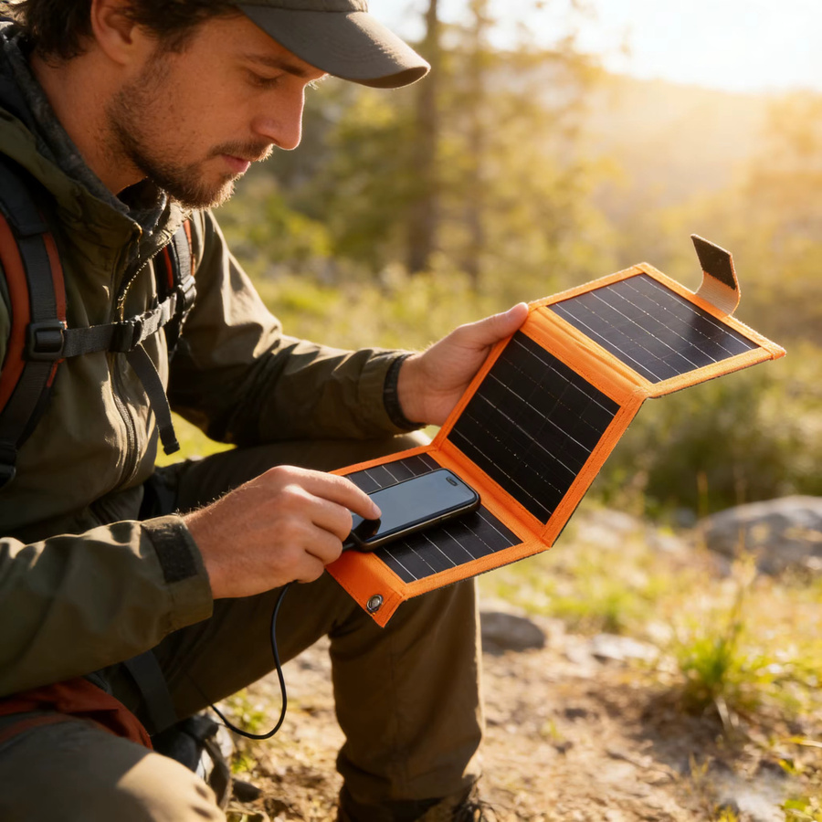 ZRGAE 3-fach faltbares Solarladegerät 20W mit USB-A Anschluss in Orange - Bild 3