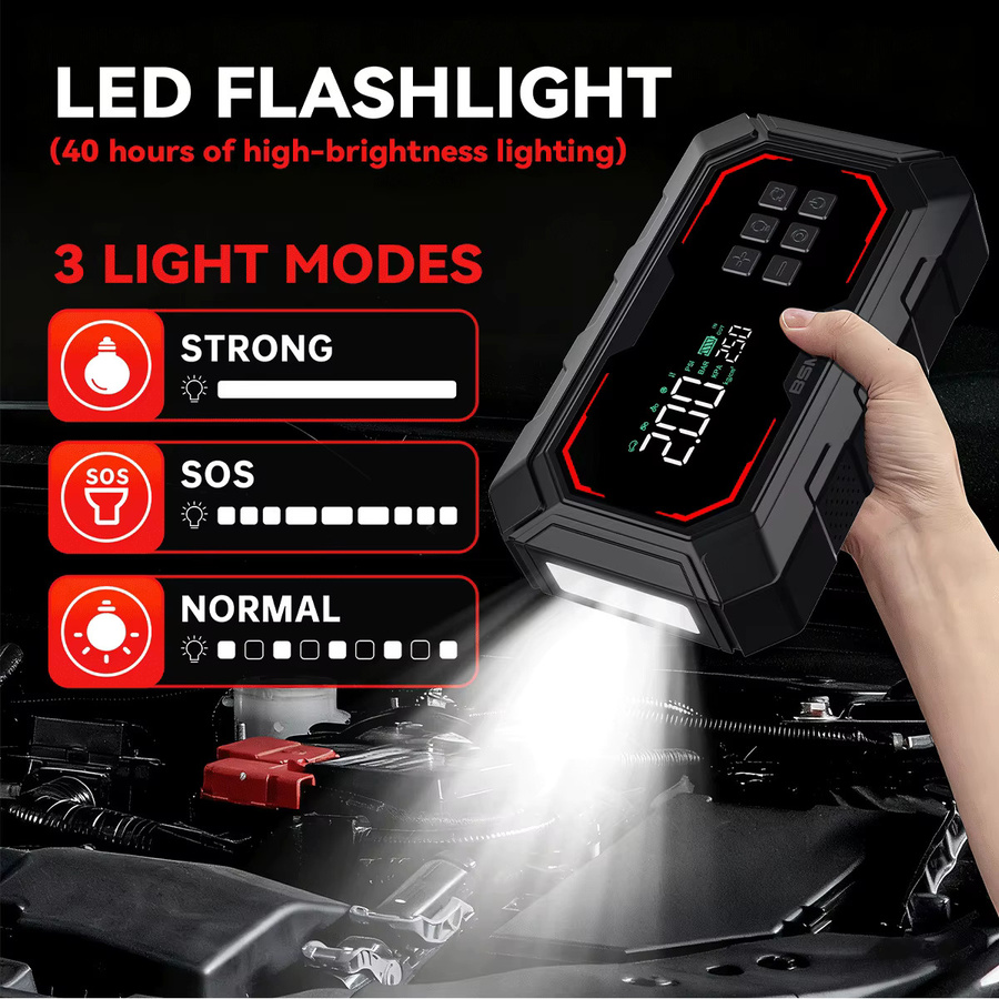 BIUBLE Starthilfe-Powerbank 21800mAh mit 1500A Auto-Batterie-Booster 12V und 150PSI Luftkompressor, tragbarer Reifenfüller mit LCD-Display, Schwarz - Bild 3
