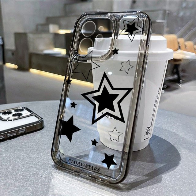 TUNEDEE Koreanische Y2K Stern Handyhülle für iPhone 11 12 13 14 15 Pro Max und SE in Transparent - Bild 1