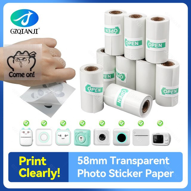 GZQIANJI Transparentes Thermo-Beleg-Fotopapier für Mini 58 mm Bluetooth-Thermo-Drucker, B: 57 mm, H: 30 mm - Bild 1
