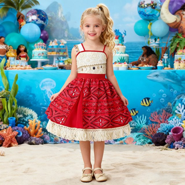 PLBBFZ Moana Vaiana Ozean Abenteuer Kleid, Prinzessin, Mädchen, Rot - Bild 1