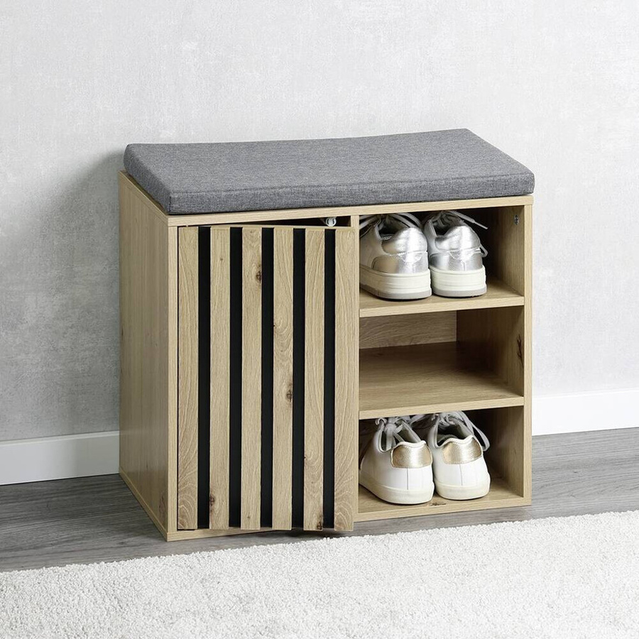 Kesper Schuhschrank mit Sitzkissen in Grau mit Akustikpaneeloptik B/H/T: 29,5 x 48 x 51,5 cm - Bild 4