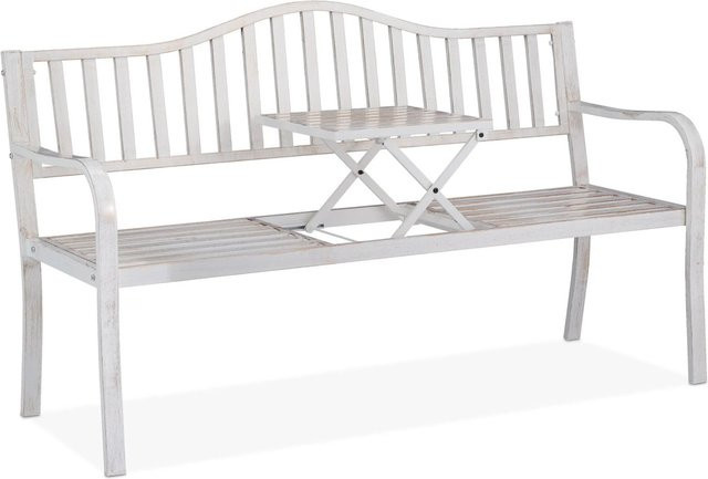 Relaxdays Gartenbank aus Stahl mit Klapptisch in Weiß-Bronze, B/T/H: 150 x 58,5 x 89 cm - Bild 1