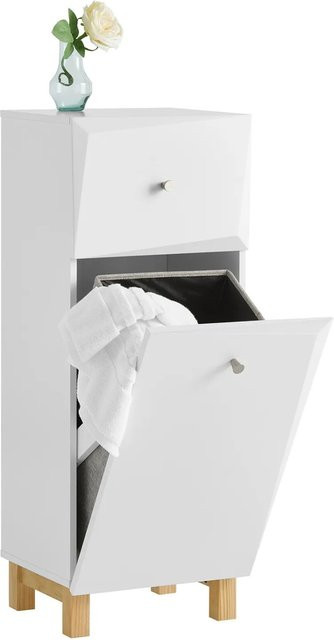 SoBuy Wäscheschrank Weiß aus MDF mit integriertem Vlies-Wäschesack und Schubladen BZR93-W, B/T/H: 34 x 30 x 90 cm - Bild 1