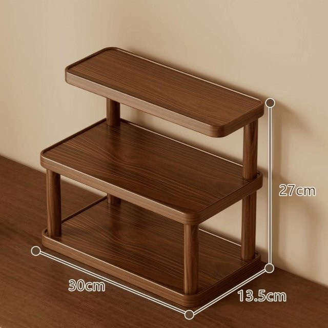 Zaikun Tassenaufbewahrungsregal im Retro-Stil aus Holz, 3-lagiger Kaffeetassenständer für Küche und Büro, Braun, Höhe: 30 cm - Bild 1