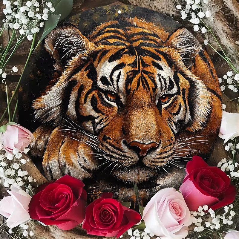 Runde Aluminium-Wandkunst von Potdemiel mit Polar-Tiger-Muster, Durchmesser: 20,32 cm - Bild 3