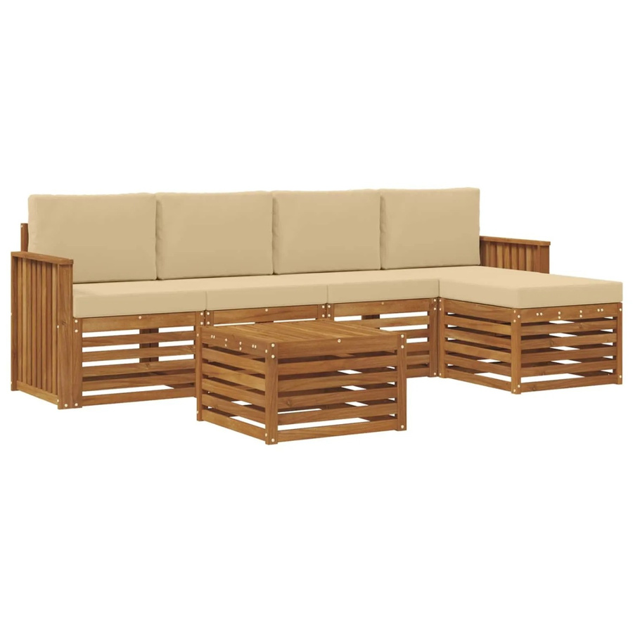 vidaXL Sofagarnitur 6-teilig aus Massivholz Akazie in Natur und Beige mit Polsterung und Kissen im modernen Latten-Design - Bild 2