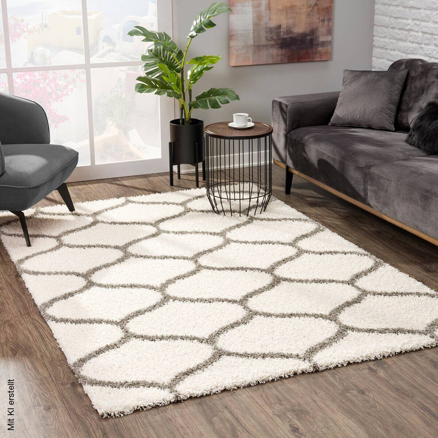Sanat Hochflorteppich MADRID in Creme und Beige, modern, B/B: 80 x 150 cm - Bild 2