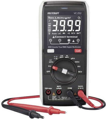 Voltcraft VC252 Digitales Hand-Multimeter True RMS LoZ CAT III 600V in Schwarz, kalibriert nach ISO, 4000 Counts - Bild 1