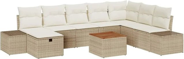 vidaXL Garten-Sofa-Set aus Poly-Rattan in Beige mit 9-teiligem Set, Kissen und integrierter Stauraumfunktion - Bild 1