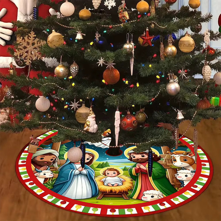 VIKAMA Weihnachtsbaumrock aus Polyester mit floralem Muster in Multicolour für Innen- und Außenbereich - Bild 4