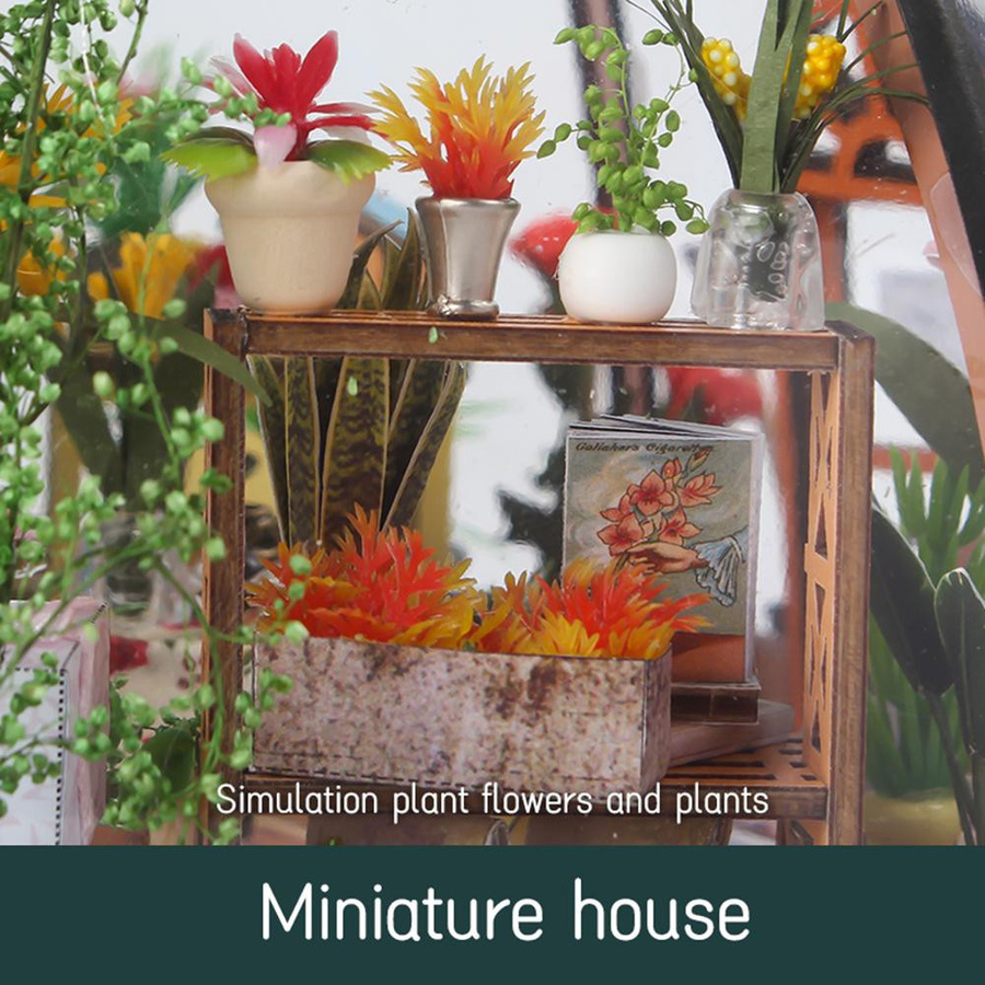TOMTOP JMS Sternenblumen-Grünhaus DIY-Miniatur-Puppenhaus-Set aus Holz bunt mit LED-Licht - Bild 2