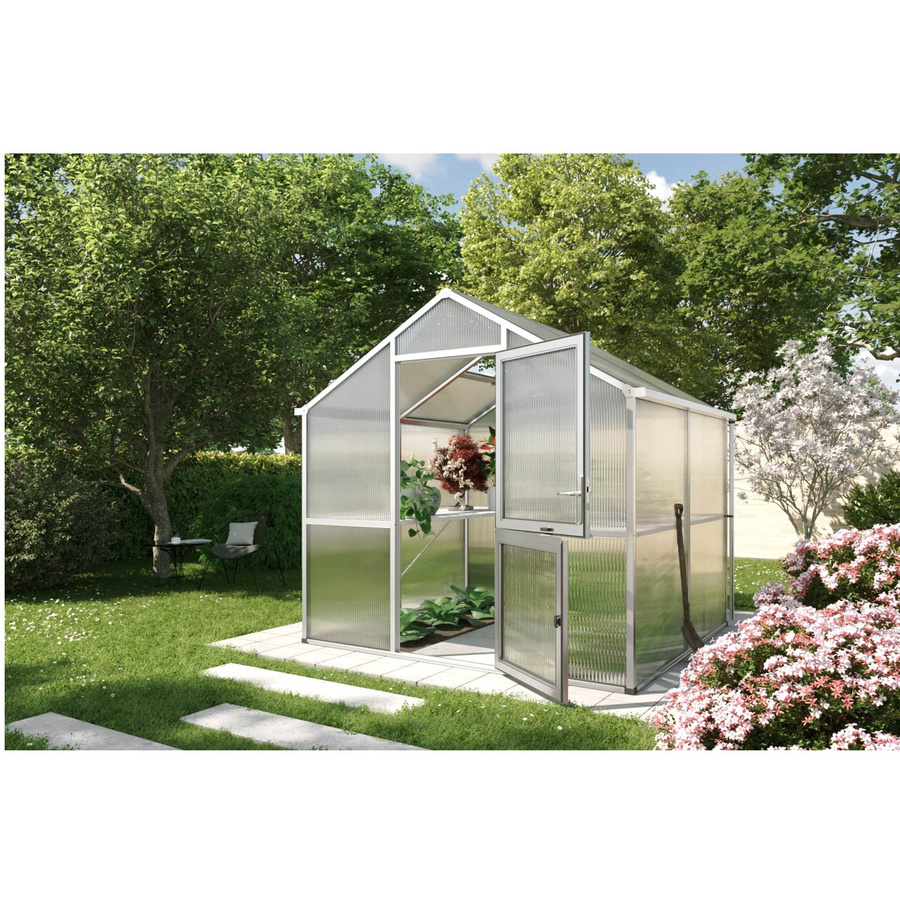 KGT Gewächshaus Iris II in Silber mit Polycarbonat-Platten und Satteldach, 5,1 m² - Bild 2