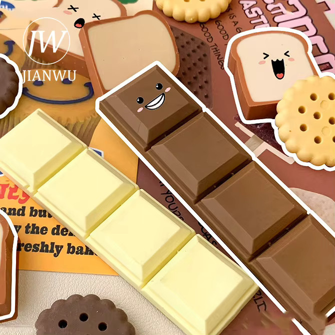 JIANWU Radiergummi Set in Cartoon-Optik mit Schokolade, Keks und Toast für kreatives DIY Journaling und Schule, Mehrfarbig - Bild 3
