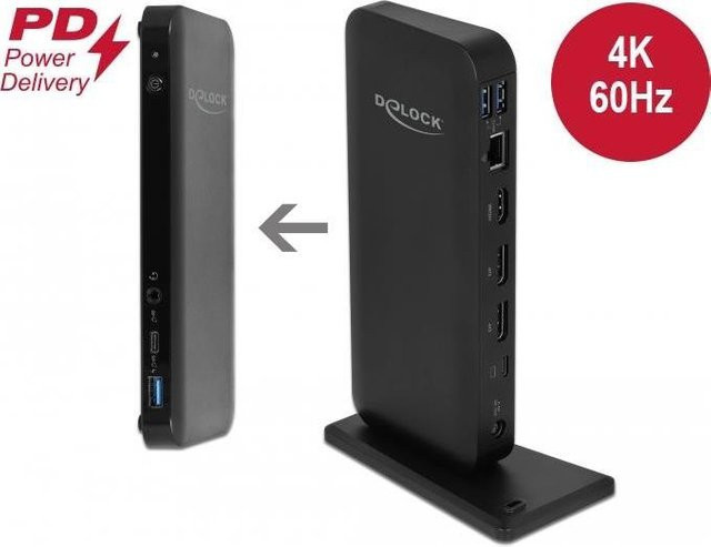 Delock USB Type-C Dockingstation mit HDMI, DisplayPort, 1GbE und 85 Watt Power Delivery in Schwarz (87746) - Bild 2