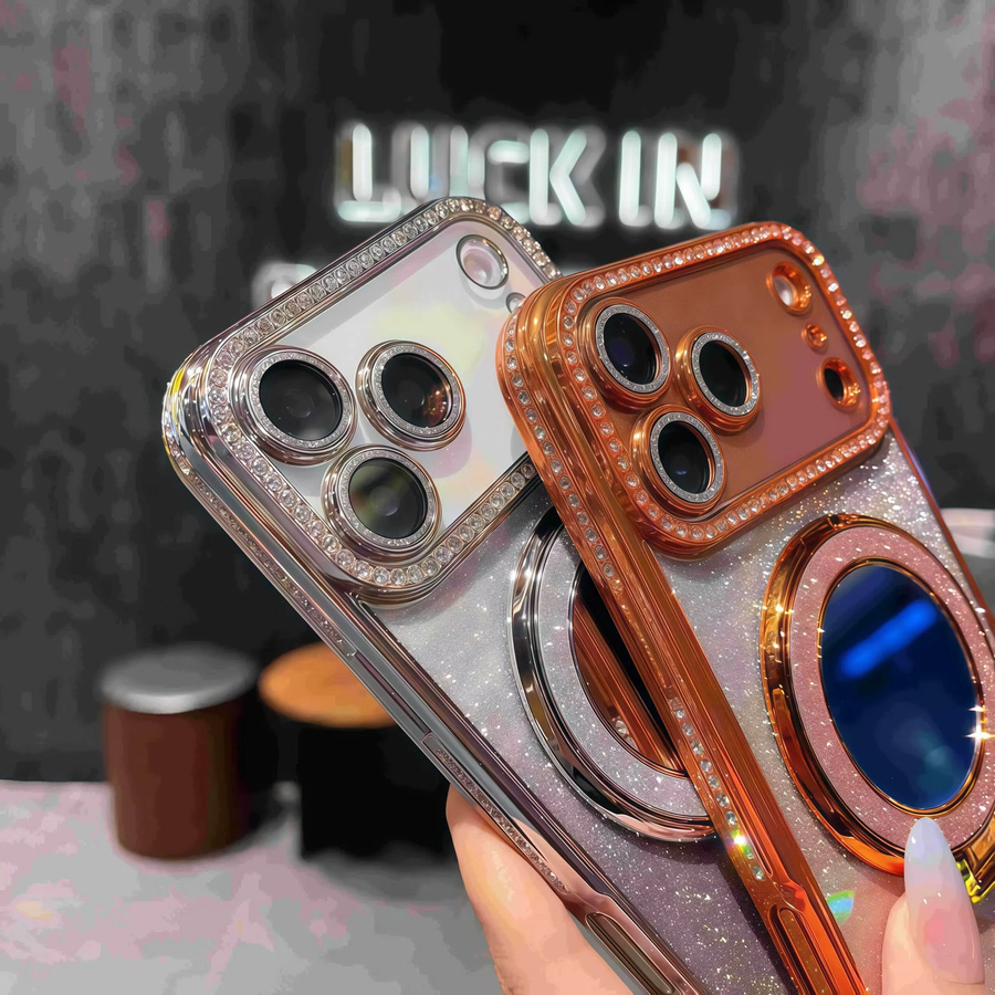 EOENKK Glitzer Handyhülle mit Diamant-Spiegel-Effekt für iPhone 11 bis iPhone 17 Pro Max Plus, Farbe: Silber - Bild 3