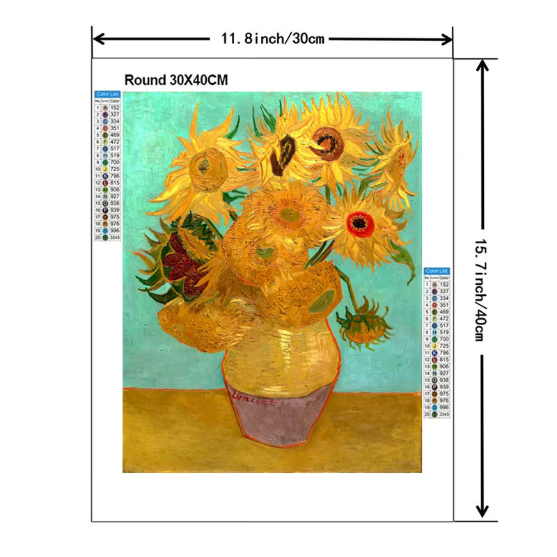 YUTTEE 5D DIY Diamantmalerei Set Van Gogh Sonnenblumen in Vase, Gelb, Mosaik Kreuzstich Set für Wandmontage - Bild 2