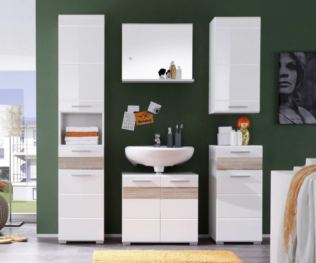 Trendteam Waschbeckenunterschrank MezzoBad Weiß Hochglanz mit Kassettenoptik Breite: 60 cm, Höhe: 56 cm, Tiefe: 34 cm - Bild 5