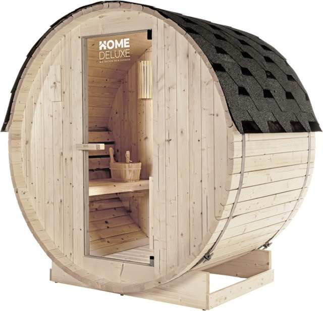 HOME DELUXE Outdoor Fasssauna LAHTI M aus Fichtenholz in Holzfarben und Beige, B/H: 194,8 x 191,7 cm - Bild 1