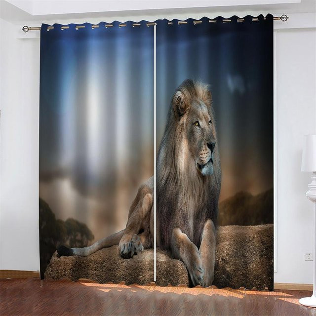 Yiran Furniture Set aus 2 dünnen Abdunkelnden Fenstervorhängen mit Löwen-Wildtier-Motiv in Multicolour, Höhe: 130 cm, Breite: 100 cm - Bild 1