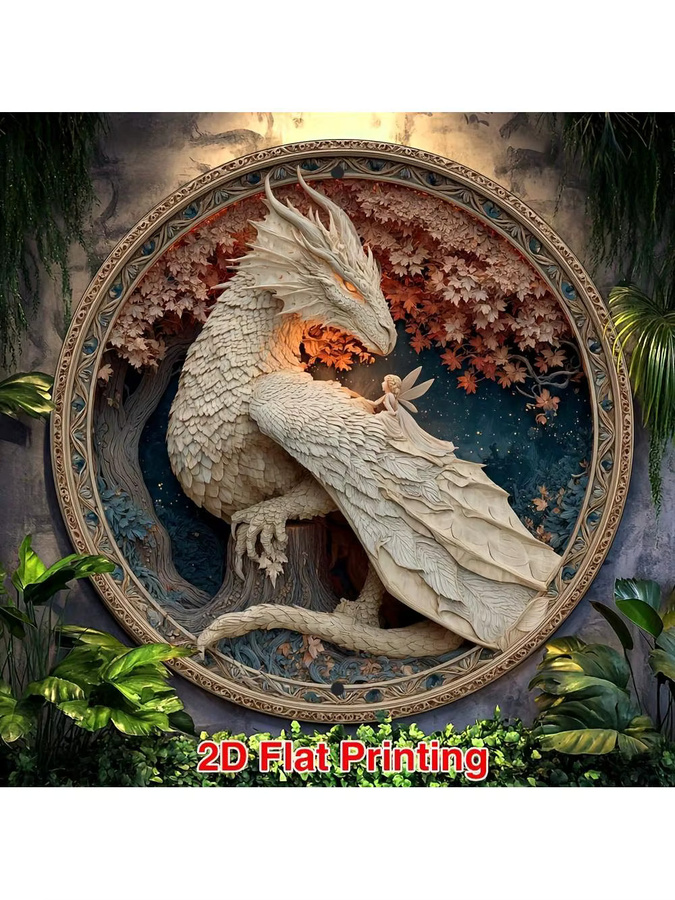 HELLOYOUNG Metall-Wanddekoration Walddrache, rundes Aluminium-Schild in Weiß, Durchmesser: 20,32 cm - Bild 6