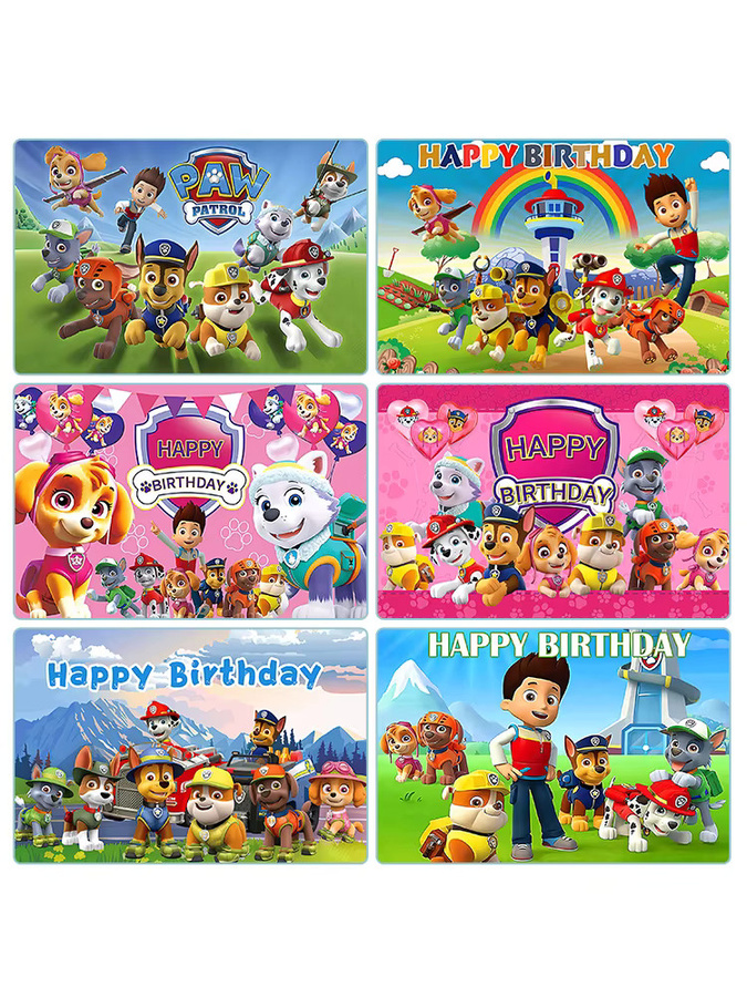 Paw Patrol Geburtstagsparty Hintergrunddekoration mit Welpen-Illustration, buntes Poster für Kinder und Babypartys, B/H: 150 x 100 cm - Bild 2