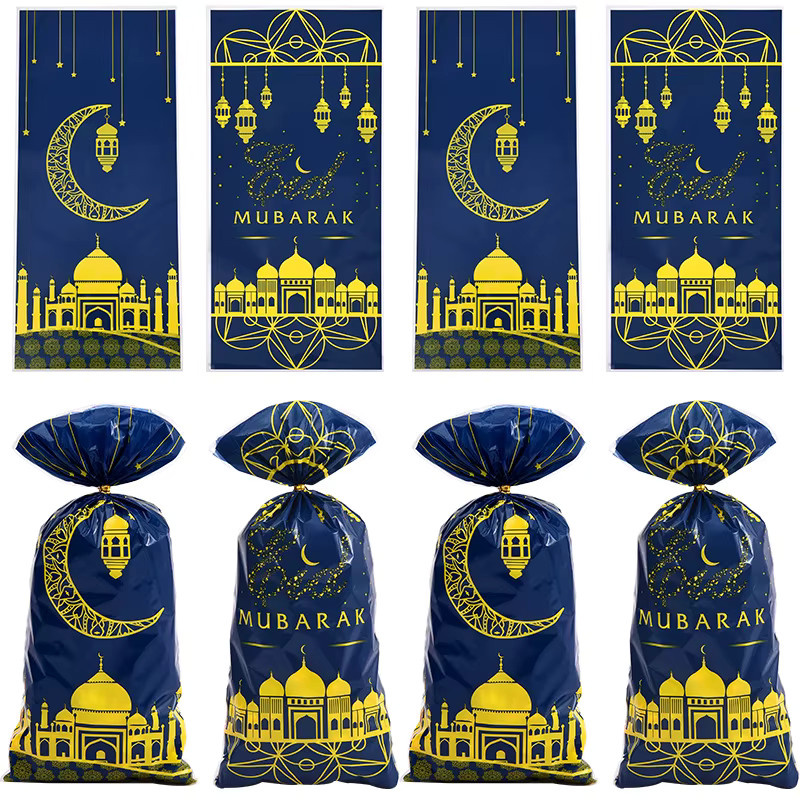 50 Stück Ramadan Mubarak Geschenktüten mit Mond- und Sternen-Motiv in Blau für Süßigkeiten und Kekse zur Eid al-Fitr Party-Dekoration - Bild 2