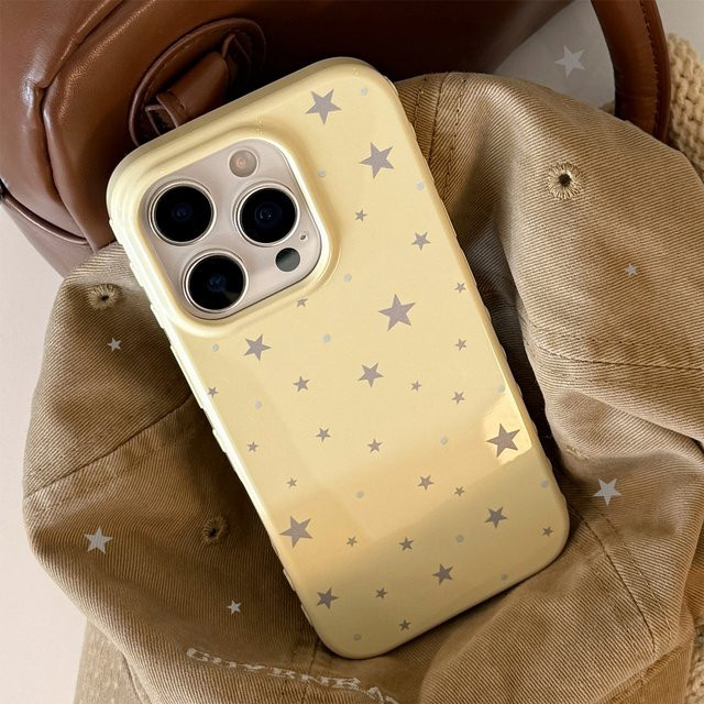 MUQGEW Handyhülle im koreanischen Stil mit grauen Sternen für iPhone 12 bis iPhone 17 Pro Max, Gelb, stoßfeste Schutzhülle mit Vollbild-Design - Bild 1