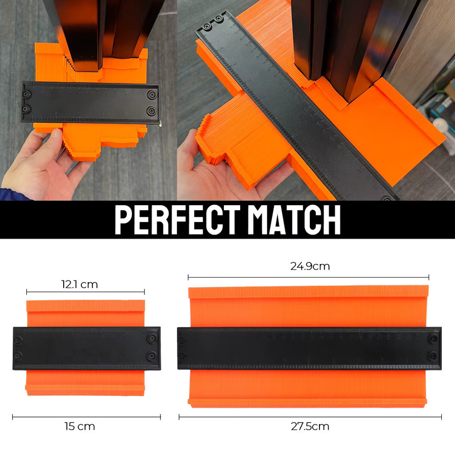 Verstellbare Konturenlehre als Profil-Duplikator-Werkzeug aus Legierung in Orange für Fliesen, Laminat und Holz - Bild 3