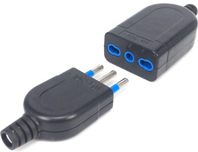 Bolantedz Italienischer Netzstecker Adapter mit 3 runden Stiften für 10 A und 16 A in Schwarz und Weiß - Bild 1