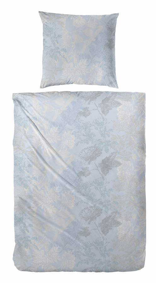 Westminster Feinbiber Bettwäsche Rosen Zweige Blau Silber Sand B/H: 155 x 220 cm mit Kissenbezug 80 x 80 cm - Bild 1