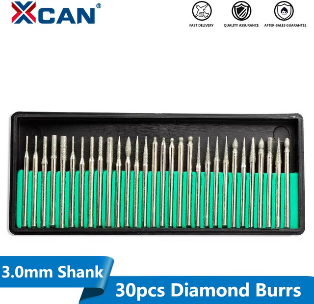 XCAN 30-teiliges Diamant-Bohrer-Set mit Aufbewahrungsbox für Dremel Elektroschleifer und Drehwerkzeuge, Schaft: 3 mm - Bild 1
