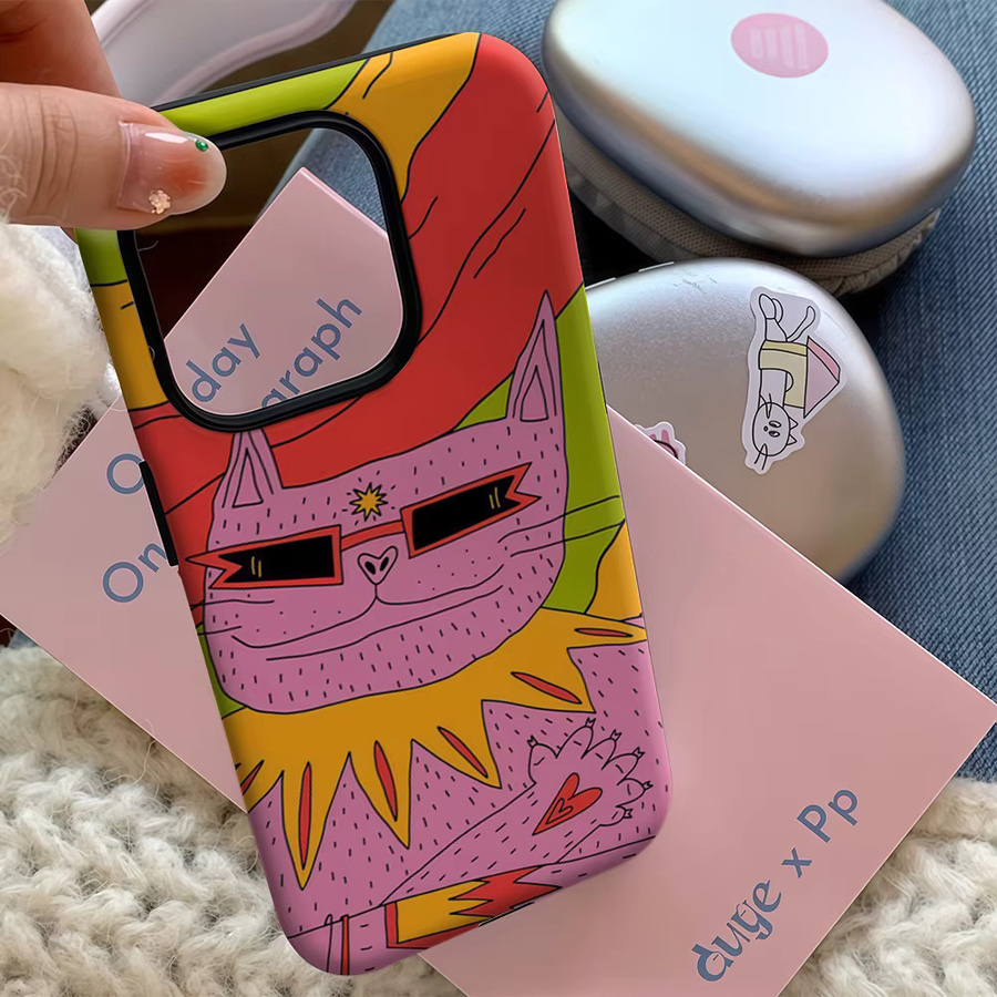 Groovy Cat Handyhülle für iPhone 17 16 15 14 13 12 11 Pro Max Plus mit doppelschichtiger Rückseite in Multicolour - Bild 5