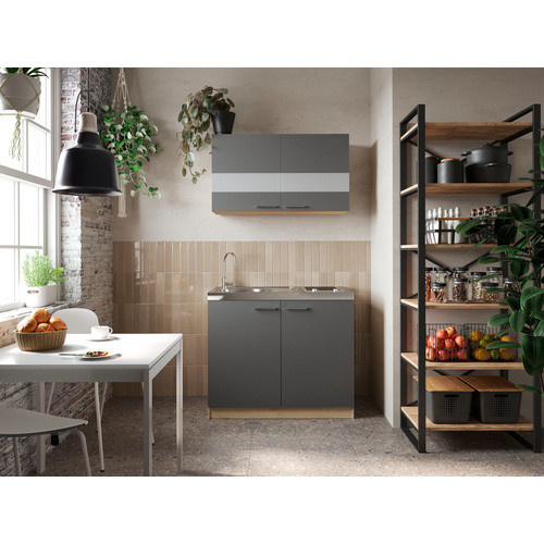 Respekta Küchenmöbel-Set Merle in Grau mit Glastüren und Soft-Close-Funktion, B/H/T: 100 x 200 x 60 cm - Bild 3
