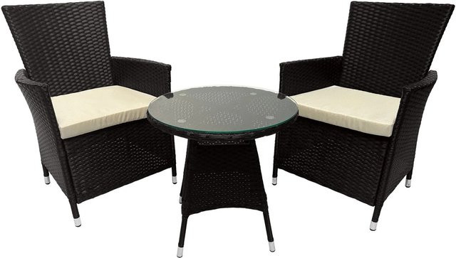 DELUKE Lounge-Gruppe RIRAM Gartenmöbelset aus Poly Rattan in Dunkelbraun mit Couchtisch und Sitzkissen, B/T/H: 110 x 110 x 84 cm - Bild 1