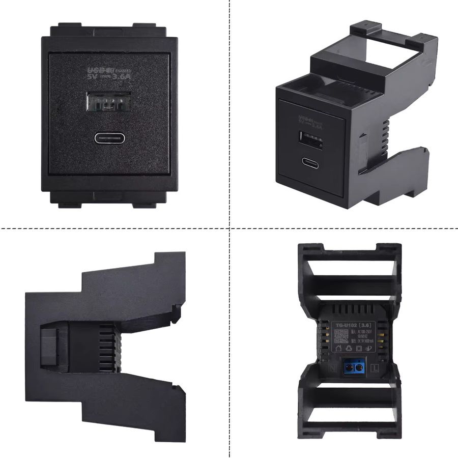 Coswall 18W Schnellladegerät für DIN-Schienen Typ A und Typ C mit blau leuchtender Säule, USB-A und USB-C - Bild 3