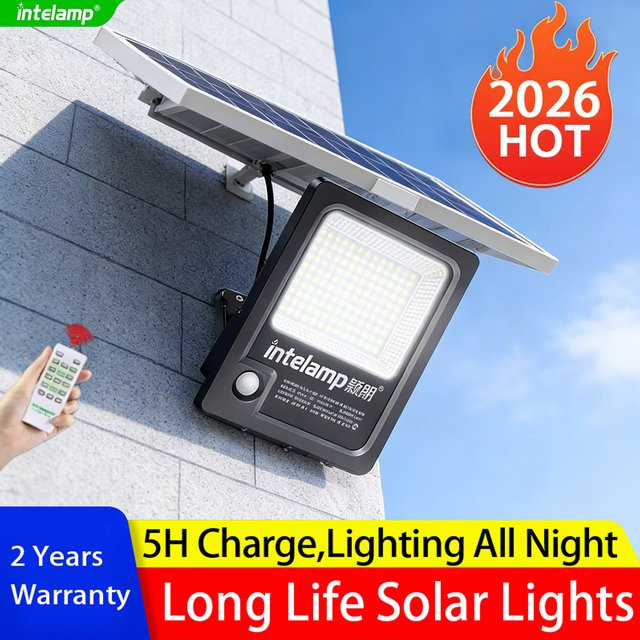 intelamp Solar-Bewegungssensorleuchten für Außenbereich mit Fernbedienung, 170 LED Wandleuchten in Weiß für Garten und Hof, B/T/H: 23,62 x 19,3 x 6,0 cm - Bild 1