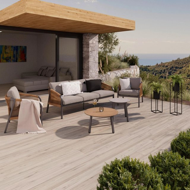 Mömax Loungegarnitur Doha für Garten und Terrasse in Anthrazit, Grau und Beige mit Polsterung und Kissen - Bild 1